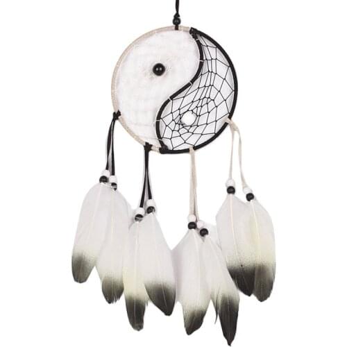 White and Black Dream Cathcer Chinese Style TAIJI Dreamcatcher Beads and Feather Dream Catcher Home Hanging Decoration