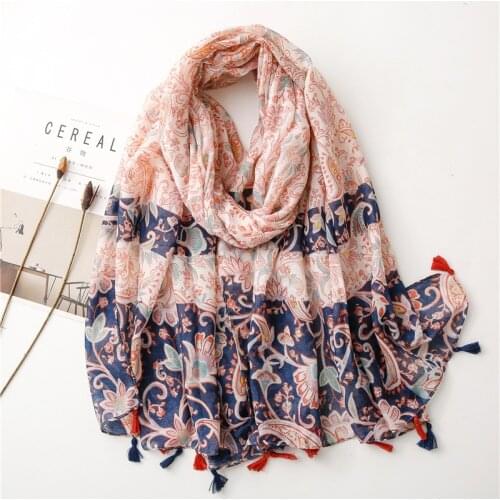 Fashion Aztec Cashew Floral Tassel Viscose Shawl Scarf Lady High Quality Neckerchief Spring Autumn Foulard Muslim Hijab 180*90Cm