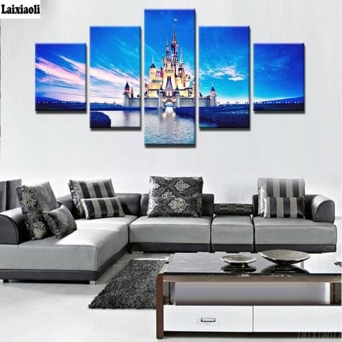 Diy,Full square round drill Diamond Painting,Stitch Cross,5 Panel movie Castle landscape 5d Diamond Embroidery living room decor