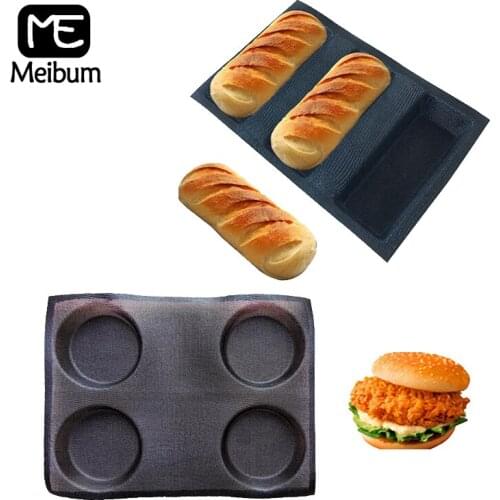 Meibum 4 Types Set Hamburger And Baguette Baking Tools Round Bread Silicone Mold Non Stick Glass Fiber Form Perforated Bakeware