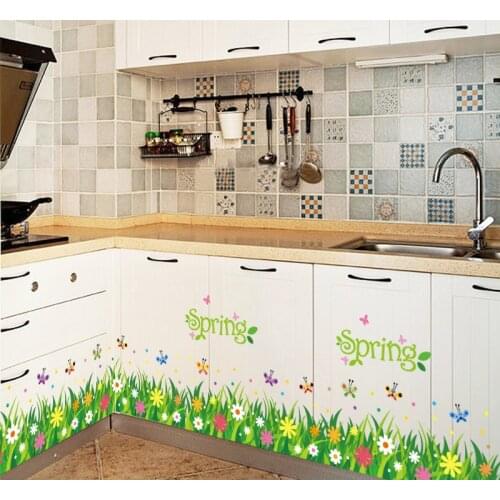 DIY Plane Wall Stickers Grass Flower Wall Skirting Home Kitchen Furniture Cabinet Decorate Cover Cute Kids Room Decor Wallpaper