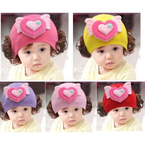 Novelty Toddler Girl Hats Kawaii Warm Toddler Winter Hats For Kids Wigs Knit Hat Knitted Child Cap Kids Infant Girls Baby Bonnet