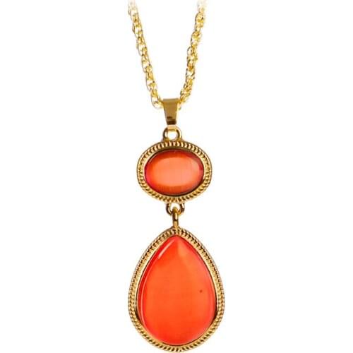 New Necklace Fashion Vintage Wendy Green Red Opal Cats Eye Water Drop Pendant Jewelry For Women Wholesale
