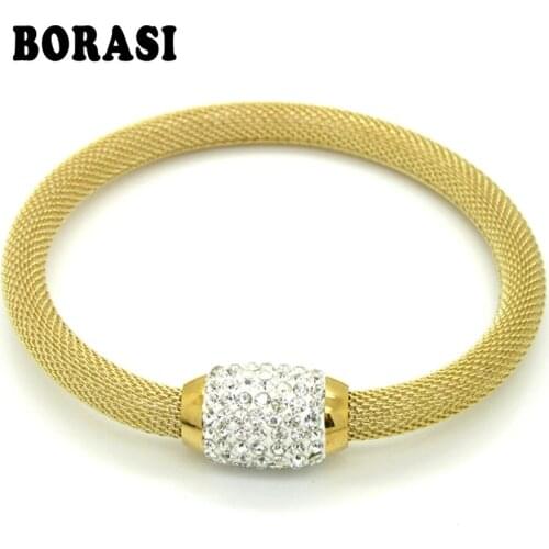 NEW Designer Fashion Jewelry Bijouterie Rhinestone Bracelets For Women Stainless Steel Magnet Clasp Crystal Bracelets & Bangles