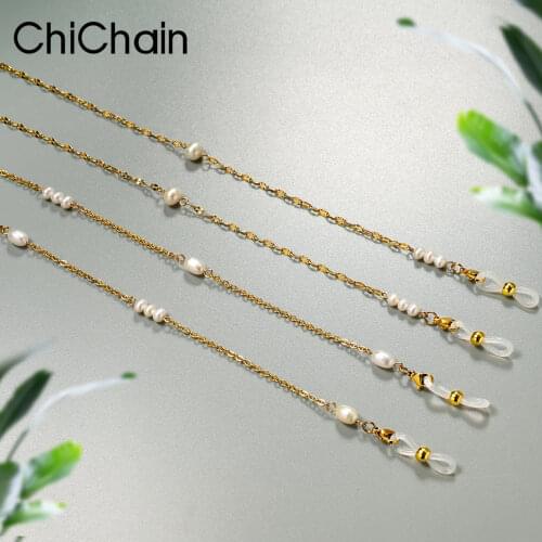 Chichain Stylish Pearl Beaded Crystal Eyeglasses Necklace for Women , Chic Stainless Steel Glass pearles Holders Chains pea
