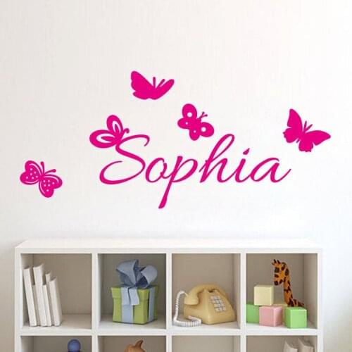 Personalize Girls Name Wall Sticker Butterfly With Baby Name Wall Decals Quotes Custom Name Stickers Muraux Vinilos Parede A513