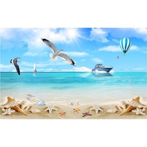Custom 3d wallpaper 3d wall murals wallpaper Blue sky sea shell seagull tanker landscape murals livingroom wallpaper home deocr