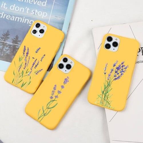 Simple Lavender Purple Flowers Phone Case Yellow Candy Color for iPhone 6 7 8 11 12 s mini pro X XS XR MAX Plus