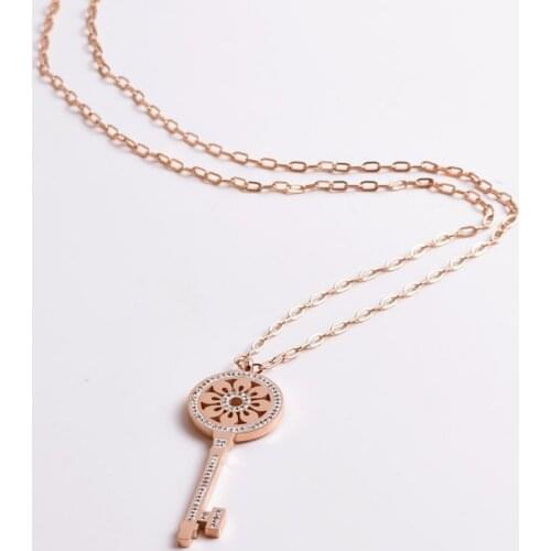 Rose Gold Key Necklace Women Neck Pendants Women Titanium Steel Jewelry For Women Gifts For The New Year Chains Charm