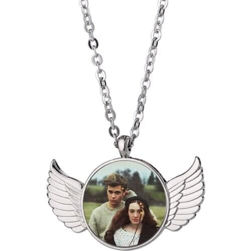 Handmade Sublimation Blanks Angel Wing Necklaces Custom Photo Blank MDF Printable Round Pendant for Women Jewelry Making