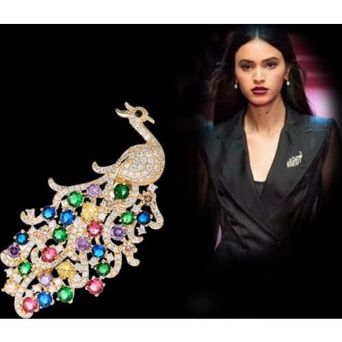 SWOUR New Fashion Jewelry Austria Multicolor Crystal CZ Peacock Design Brooch and Pins For Women S446