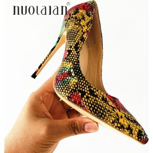 Brand Fashion Sexy Women Pumps Snake Printed High Heels Pointed Toe High Heel Party Dress Shoes Woman Size 35-42 zapatos mujer