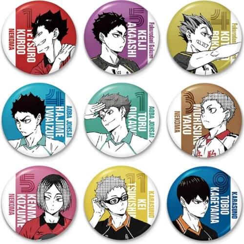 Volleyball Haikyu! Brooches Comic Cartoon Figure Round Shape Lapel Pins Safe-pin Design Badge Cosplay Jewelry for Youth Deco