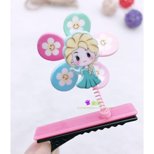 Disney cartoon children fruit princess frozen rotating windmill hairpin spring swing hairpin pressure side clip hair accessories