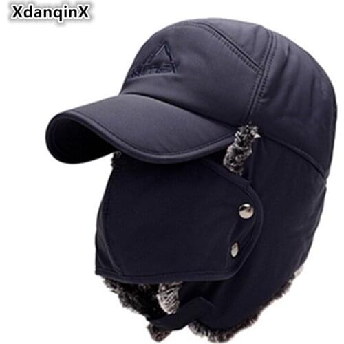 XdanqinX Winter Womens Warm Hat Bomber Hats With Mask Plus Fluff Thick Mens Earmuffs Hat All-round Warm Hooded Unisex Ski Cap