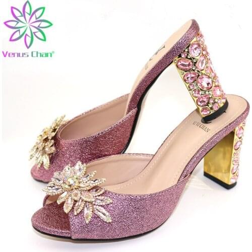 Ladies Sandals with Heels Designer Shoes Women Luxury 2020 Italy Style Women Party Shoes Decorated with Rhinestone Nigerian Shoe