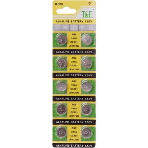 10PCS Watch Battery AG8 1.55V Li-ion Button Coin Cell Batteries LR1120 391 SR1120 191 LR55 Toys Remote Camera CPU 50LA