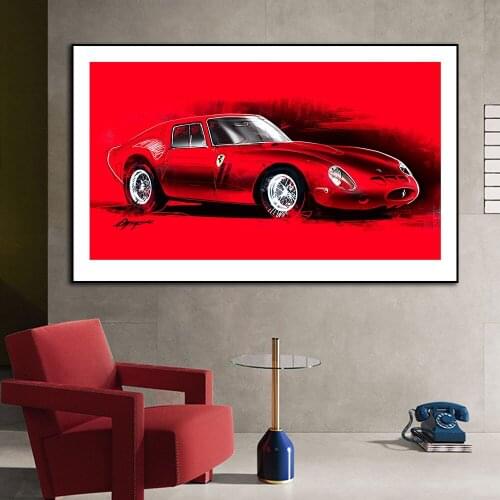 250 GT0 Blue Drawing AUTOMOBILE Classic Car Poster Print On Canvas Painting Home Decor Wall Art Picture For Living Room