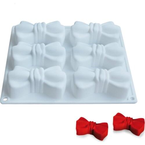 6 Hole Bowknot Tie Cravat Silicone Cake Mousse Mold 3D DIY Design Moule Baking Cookie Muffin Mould Cupcake Jelly Pudding
