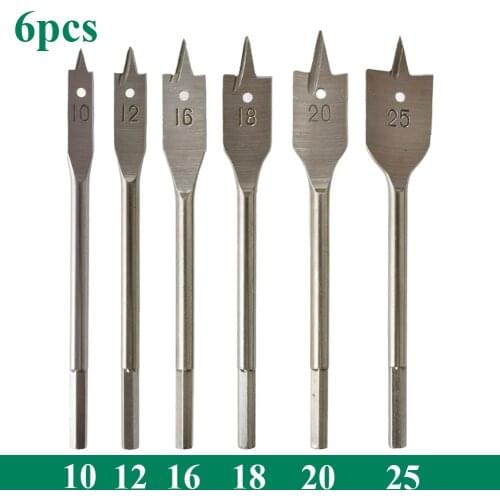 6pcs/set flat drill bits 3-point woodworking opener with hexagonal handle wood working tools 10/12/16/18/20/25mm