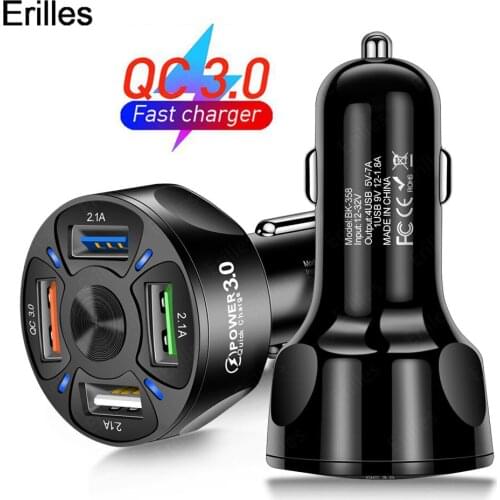 4 Ports Mini USB Quick Car Charger For iPhone Tablet Xiaomi Huawei With LED Display Universal Mobile SmartPhone fast Car-Charger