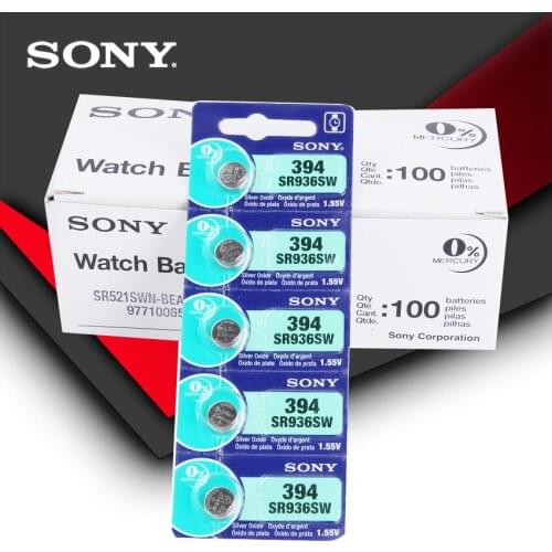 100pc Sony 100% Original 394 SR936SW 936A LR45 L936 AG9 1.55V Silver Oxide Button Cell Coin Battery MADE IN JAPAN