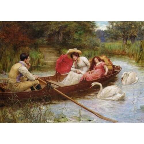 Free shipping court figure man women boating landscape oil painting canvas printings on canvas home wall art decoration picture
