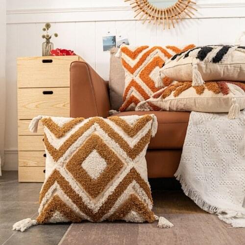 M68E Bohemian Style Diamond Tufted Cushion Pillow Cover Handmade Throw Pillow Covers Home Decor Backrest Cushion Case Pillowcase