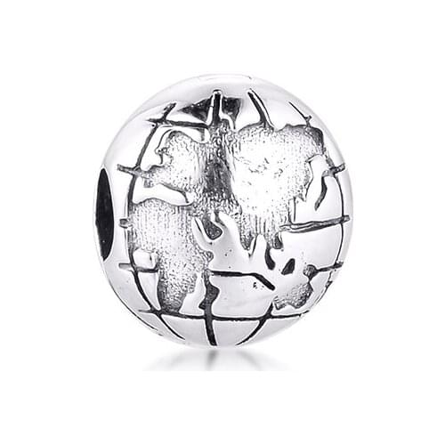 Genuine 925 Sterling Silver Globe Clip Charm Fits Pandora Bracelet Silver Beads for DIY Making Women Jewelry kralen Wholesale