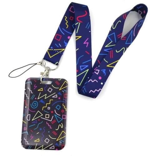 Color Geometric Pattern Graffiti Art Cartoon Anime Fashion Lanyards Bus ID Name Work Card Holder Accessories Decorations Kid