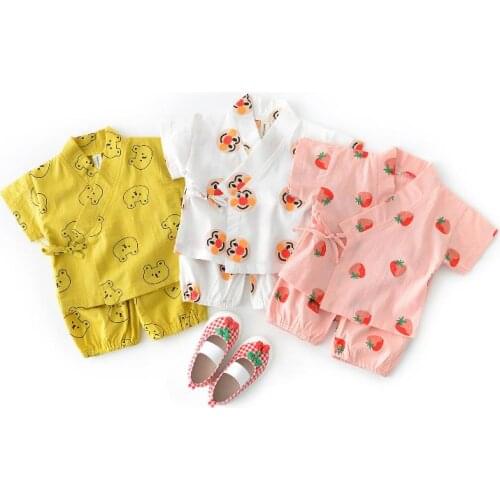 Newborn Cotton Japanese Baby kimono Tracksuit Toddler 2pcs/set pants+tops Kids Boy Girls Clothing Set Child Infant Clothes