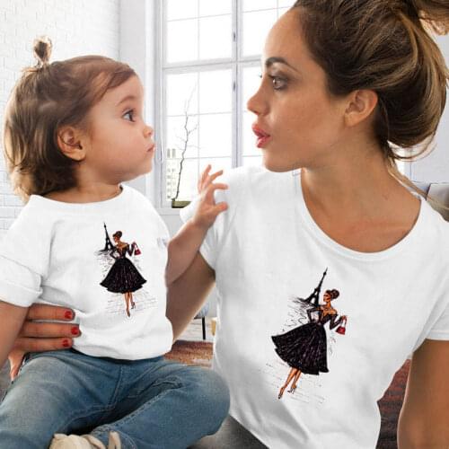 2020 Summer New Fashion Mommy and Me Clothes White Short Sleeve T-shirt Mother and Daughter Tops Funny Matching Family Outfits