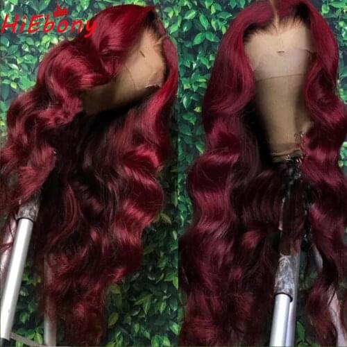 HiEbony Preplucked Lace Front Wig Deep Red 180% Body Wave Glueless Remy Hair Lace Front Wigs Deep Parting Wigs with Baby Hair