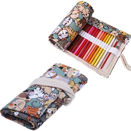 Canvas Pencil Wrap,Travel Drawing Cute Cat Pencil Roll Organizer For Artist,Pencils Pouch Case Hold For Colored Pencils(NO Penci