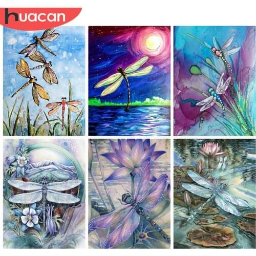 HUACAN Full Square Diamond Painting 5d Dragonfly Handicraft DIY Diamond Embroidery Cross Stitch Animal Mosaic Flower Wall Art