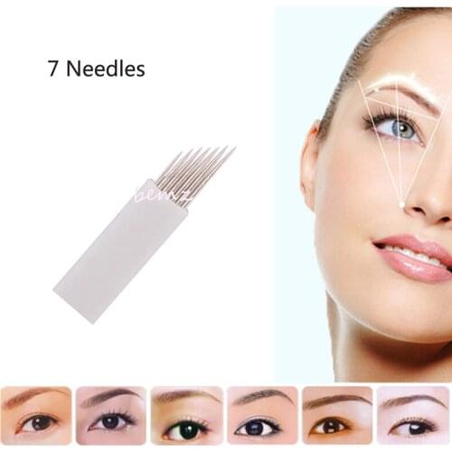 Tattoo needles 100pieces 7 pin Sterilized Stainless Steel 3D tattoo Embroidery Eyebrow Permanent Makeup Needles Blade Hot Sale