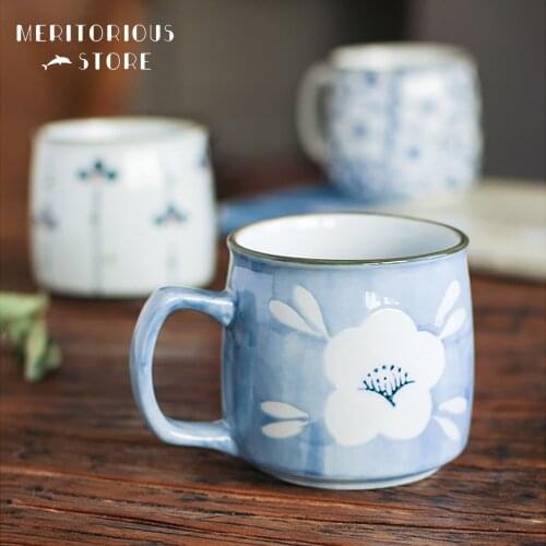 Hand-painted Ceramic Tea Mugs Unique Japanese Antiquity Style Sake Coffee Cups, 8.5oz Mini Breakfast Mug Special Gift for Friend