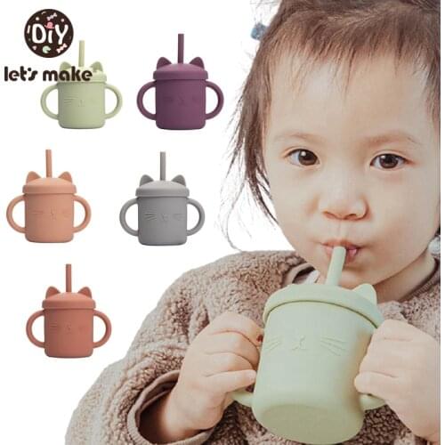 Lets Make Baby Cup 1PC Cartoon Multicolor Edible Silicone NO BPA Safety Childrens Silicone Straw Cup Kitchen Accessories
