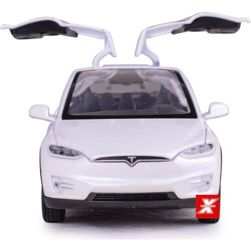 Hot 1:32 scale wheels diecast pure electric car Tesla MODEL X90 metal model with light sound pull back vehicle toy collection