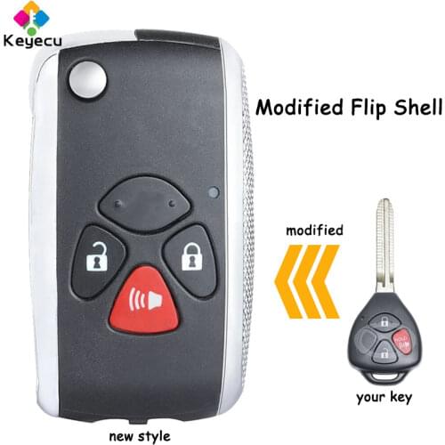 KEYECU Modified Flip Remote Key Shell Case With 3 Btns & TOY43 Blade - FOB for Toyota Yaris Scion TC Hilux Vigo 4Runner Fortuner