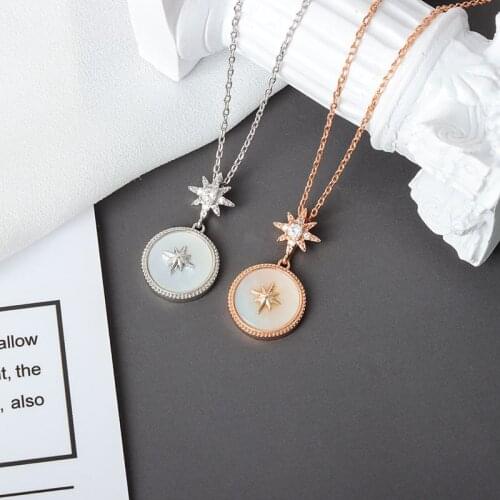 Fashion Golden Shell White Zircon Six-pointed Star Pendant Necklace For Women Charm Beautiful Girl Necklace Jewelry