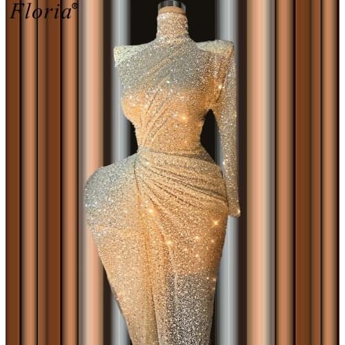 Dubai Muslim Evening Dresses Long Mermaid Evening Gowns Shiny One Shoulder Arabic Robe De Soiree Floor Length Prom Dress Party