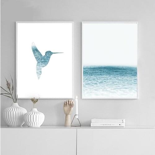 Nordic Blue Sea Bird Abstract Set Wall Art Canvas Painting Poster For Home Decor Posters And Prints Unframed Decorative Pictures