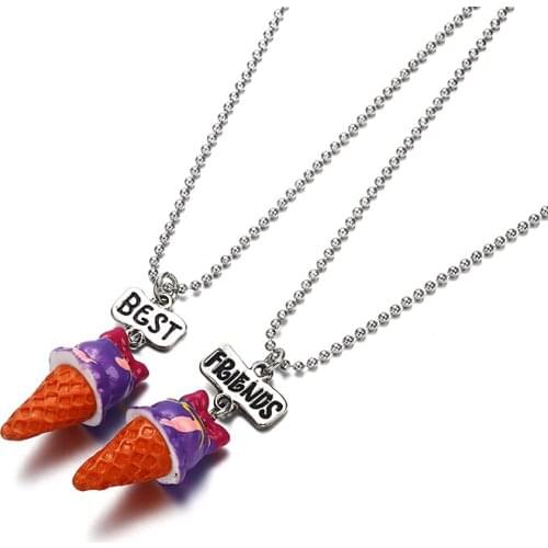 Set Of 2 BFF Necklaces For Girls Cute Resin Bow Ice-cream Pendant On Bead Chain Necklace For kids Jewelry