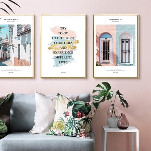 Nordic Building Wall Art Canvas Poster and Print Canvas Painting Landscape creative Decorative Picture for Living Room Morden