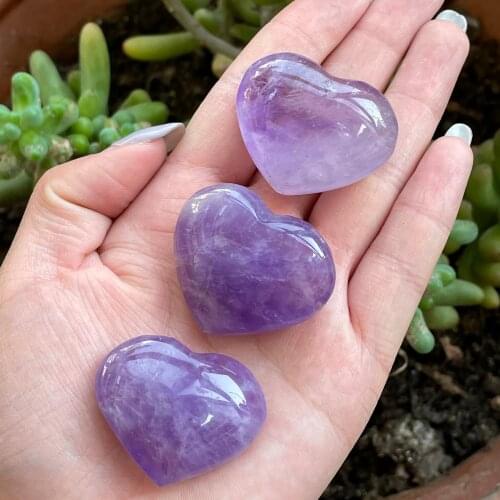 Natural Amethyst Quartz Crystal Carved Heart Shaped Ornament