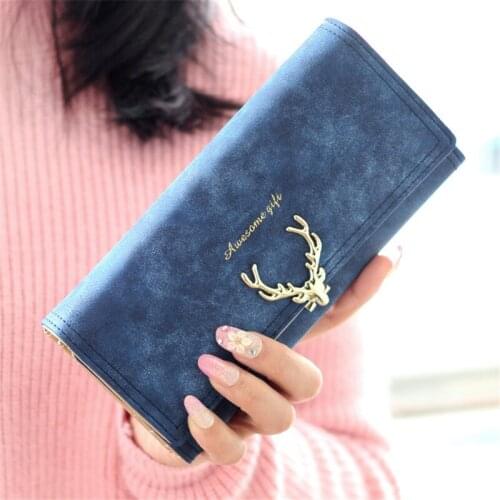 Latest Christmas Deer Women PU Leather Wallet VintageTri-Folds Luxury Cash Purse Girl Long Clutch ID card holders