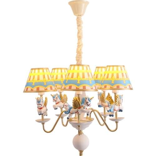 OOVOV Cartoon Cat Princess Room Pendant Lamp Cute Blue Fabric Girls Room Hanging Light Childrens Room Chandelier