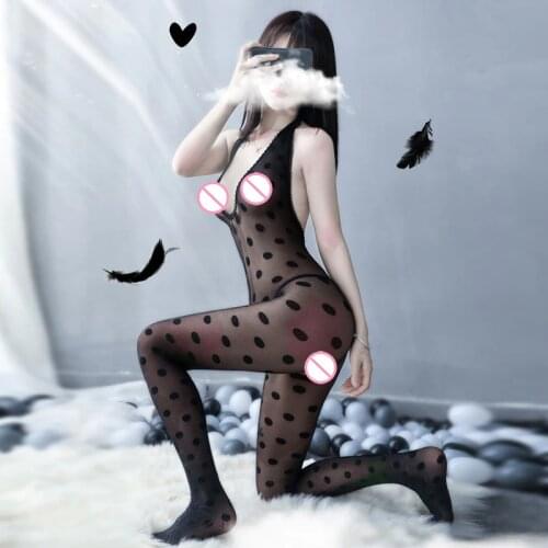 Porn Sex Underwear Black Dot Latex Catsuit Erotic Bodysuit Sexy Teddy Lingerie Open Crotch Bodystockings Women Sexy Tights
