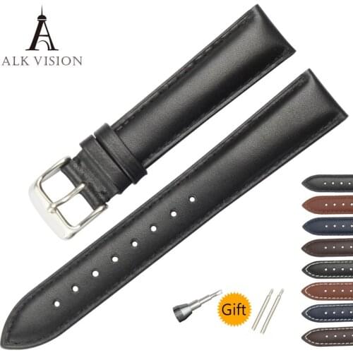 ALK Genuine Leather Watchband 18mm Black Watch Band 20mm Wristwatch Strap 16mm on Belt Watchbands Brown Bracelet Metal Buckle